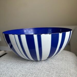 Vintage LARGE 11" MCM Cathrineholm Striped Enamel Bowl Blue White